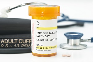 Lisinopril Prescription With Stethoscope And BP Cuff
