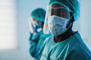 Men doctors at work inside hospital during coronavirus outbreak
