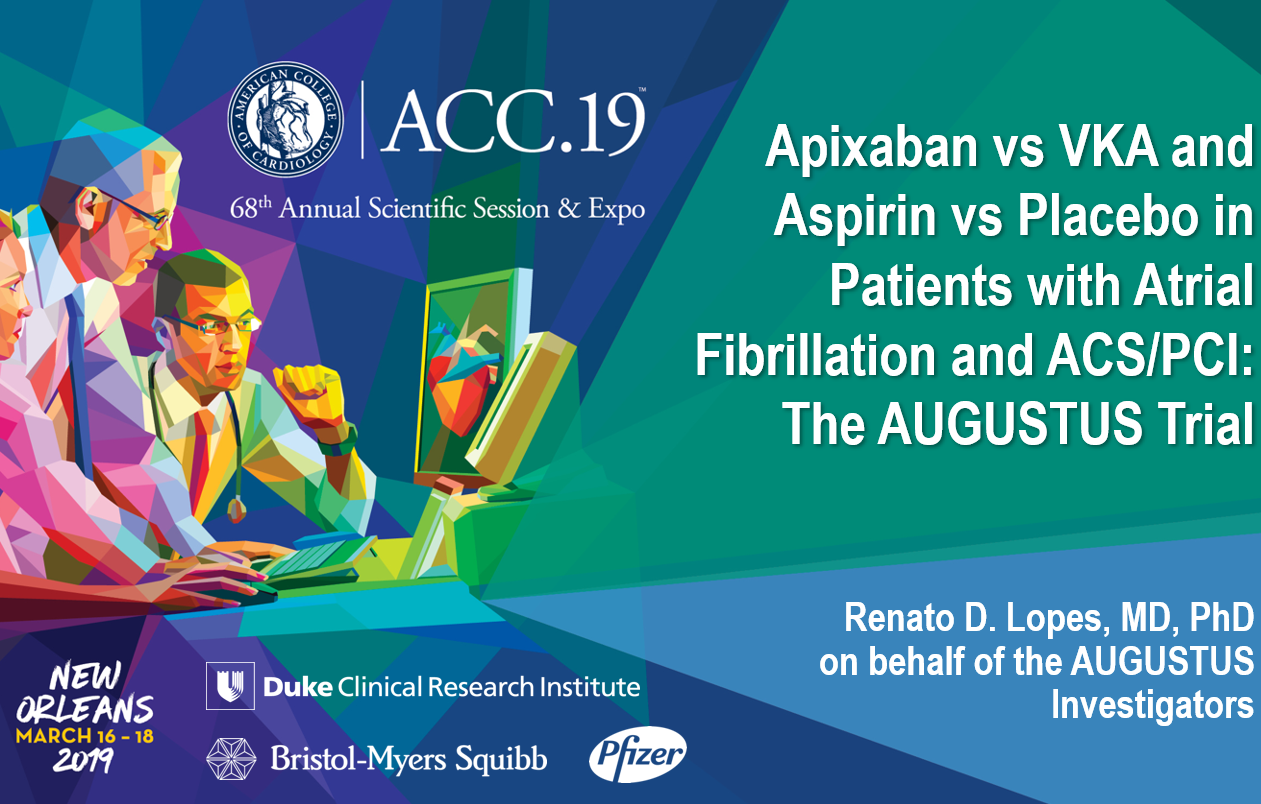 Apixaban vs VKA and Aspirin vs Placebo in Patients with Atrial Fibrillation and ACS/PCI: The AUGUSTUS Trial