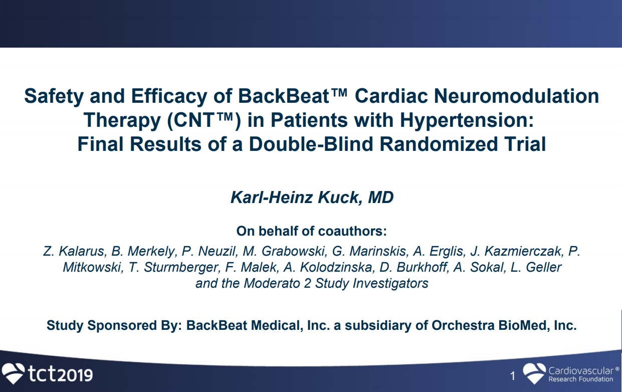 MODERATO II: A Double-Blind Randomized Trial of Cardiac Neuromodulation Therapy in Patients With Hypertension