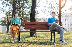 woman and man in social distancing