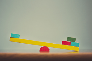 Balance beam made of wooden cubes