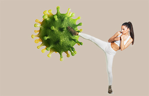 woman kicking covid