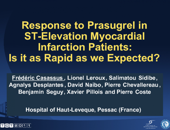 Response to Prasugrel in ST Elevation Myocardial Infarction Patients:  is it as Rapid as we Expected?