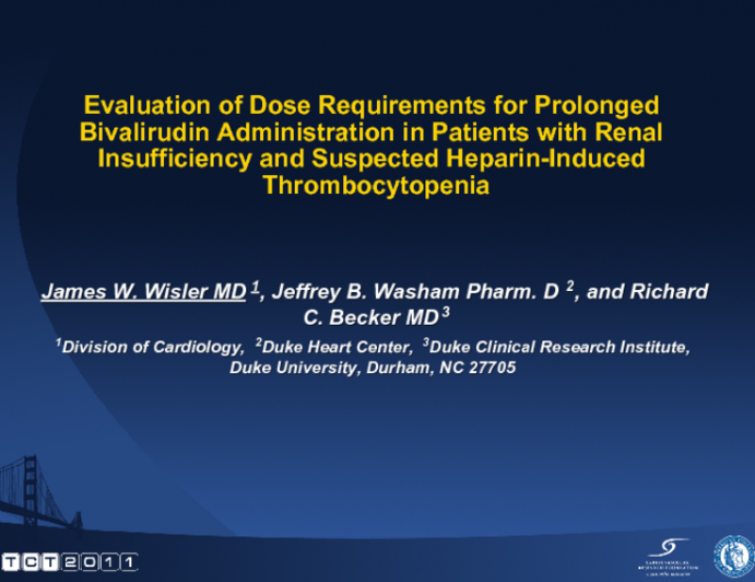 Evaluation of Dose Requirements for Prolonged Bivalirudin Administration in Patients with Renal Insufficiency and Suspected Heparin-Induced Thrombocytopenia.