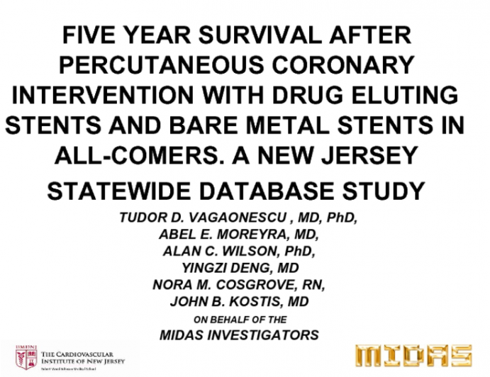 Five Year Survival After Percutaneous Coronary Intervention With Drug Eluting Stents And Bare Metal Stents In All-Comers. A New Jersey Statewide Database Study