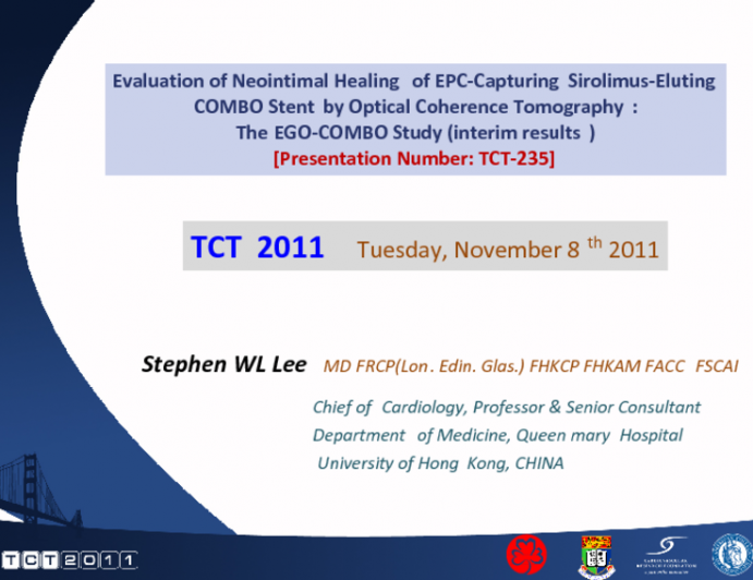 Evaluation of Neointimal Healing of EPC-Capturing Sirolimus-Eluting COMBO Stent by Optical Coherence Tomography: The EGO-COMBO Pilot Study (interim results)