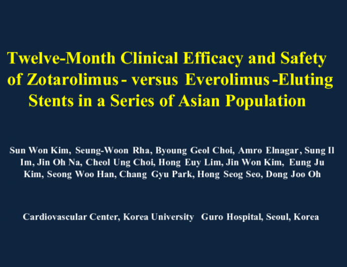 Twelve-Month Clinical Efficacy and Safety of Zotarolimus- versus Everolimus-Eluting Stents in a Series of Asian Population