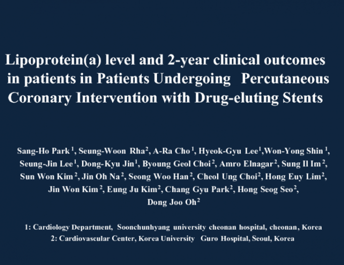 Lipoprotein(a) level and 2-year clinical outcomes in patients in Patients Undergoing Percutaneous Coronary Intervention with Drug-eluting Stents