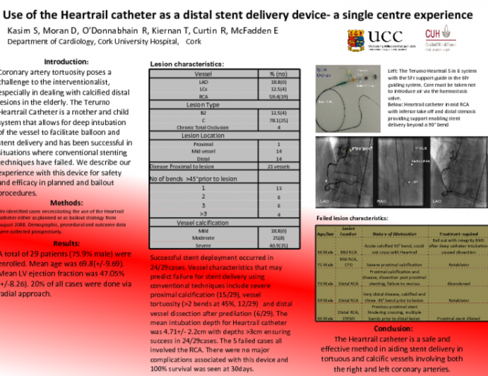 Use of the Heartrail catheter as a distal stent delivery device