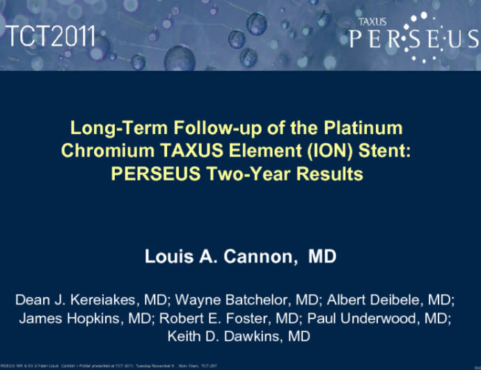 Long-Term Follow-up of the Platinum Chromium TAXUS Element (ION) Stent: PERSEUS Two-Year Results.