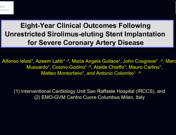 Eight Years Clinical Outcomes After Unrestricted Sirolimus-eluting Stent Implantation for Severe Coronary Artery Disease