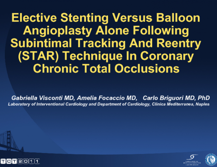 Elective Stenting after Subintimal Tracking and Reentry (Star) Technique in Coronary Chronic Total Occlusions.