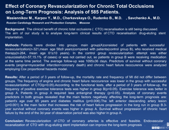 Effect of Coronary Revascularization for Chronic Total Occlusions on Long-Term Prognosis:Analysis of 585 Patients.
