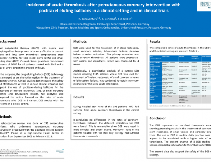 Incidence of acute thrombosis after percutaneous coronary intervention with paclitaxel eluting balloons in a clinical setting and in clinical trials