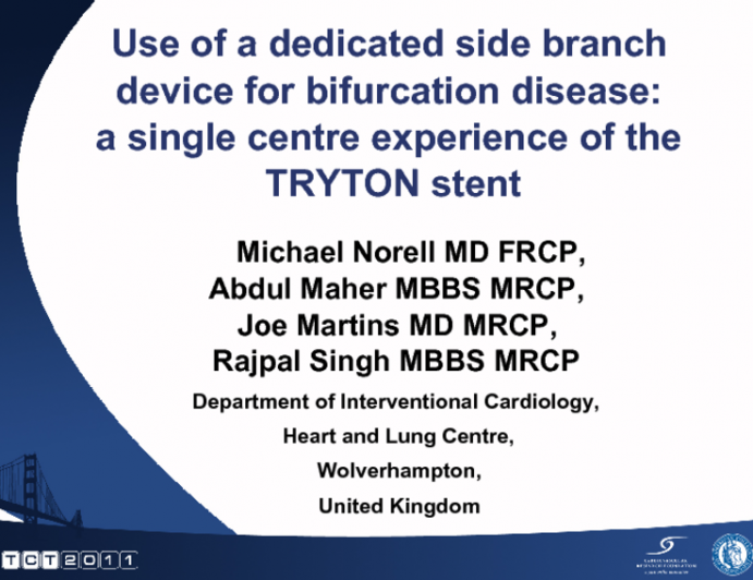 Use of a Dedicated Sidebranch Device for Bifurcation Disease: A Single Centre Experience of the TRYTON Stent.