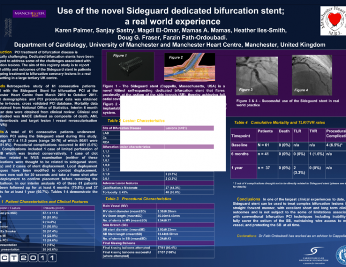 Use Of The Novel Sideguard Dedicated Bifurcation Stent; A Real World Experience