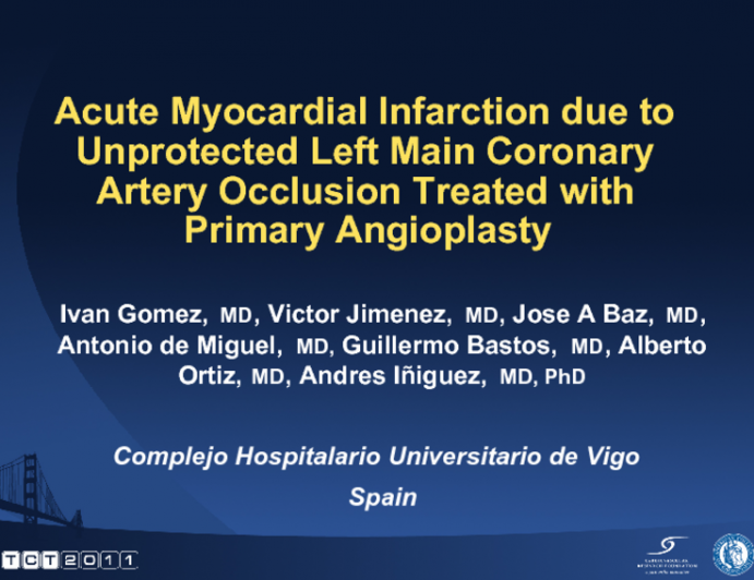 Acute Myocardial Infarction due to Unprotected Left Main Coronary Artery Occlusion Treated with Primary Angioplasty