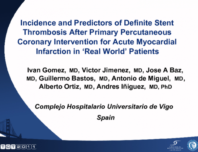 Incidence and Predictors of Definite Stent Thrombosis After Primary Percutaneous Coronary Intervention  for Acute Myocardial Infarction in ‘Real World’ Patients