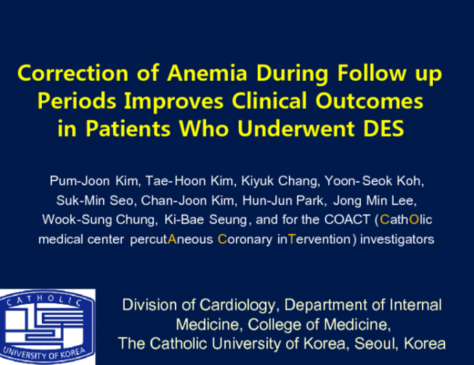 Correction of Anemia During Follow Up Periods Improves Clinical Outcomes In Patients Who Underwent Drug Eluting Stents