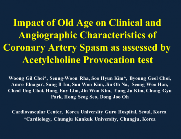 Impact of Old Age on Clinical and Angiographic Characteristics of Coronary Artery Spasm as assessed by Acetylcholine Provocation test