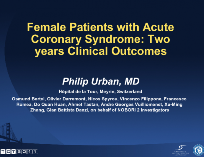 Female Patients with Acute Coronary Syndrome: Two Years Clinical Outcomes.