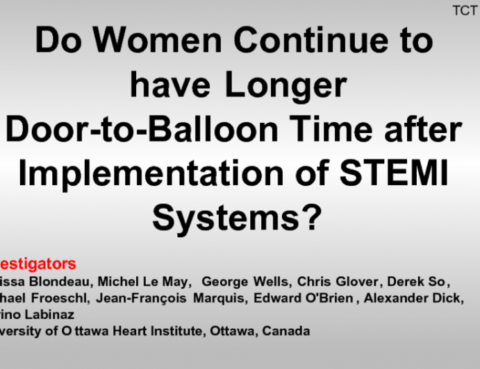 Do Women Continue to have Longer Door-to-Balloon Times in the Era of STEMI Systems?