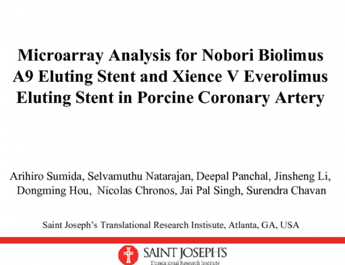 Microarray Analysis for Nobori Biolimus A9 Eluting Stent and Xience V Everolimus Eluting Stent in Porcine Coronary Artery