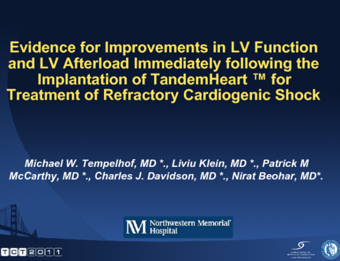 Improvements in LV Function and Afterload with TandemHeart for the Treatment of Refractory Cardiogenic Shock