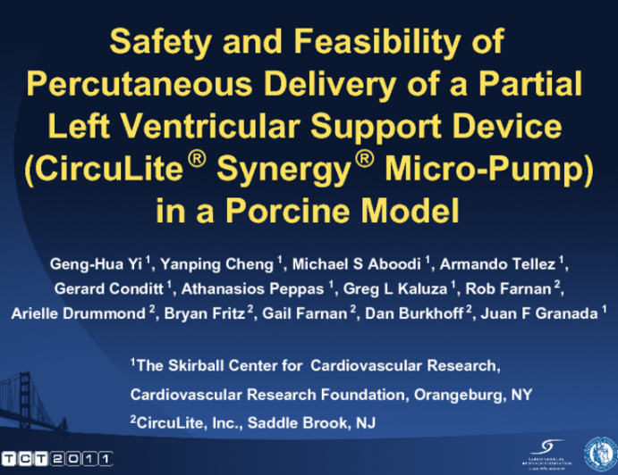 Safety and Feasibility of Percutaneous Delivery of a Partial Left Ventricular Support Device (CircuLite® Synergy® Micro-Pump) in a Porcine Model