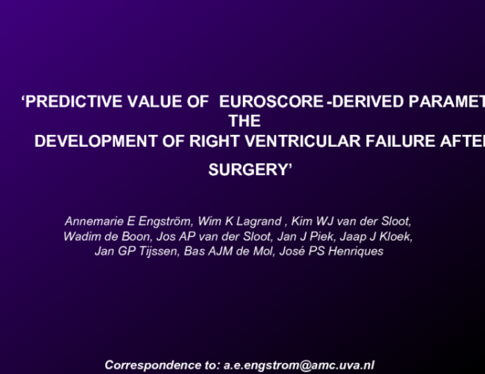 Predictive value of EuroSCORE derived parameters for the development of right ventricular failure after cardiac surgery