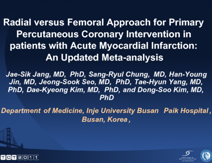 Radial Versus Femoral Approach for Primary Percutaneous Coronary Intervention In Patients with Acute Myocardial Infarction: an Update Meta-analysis.