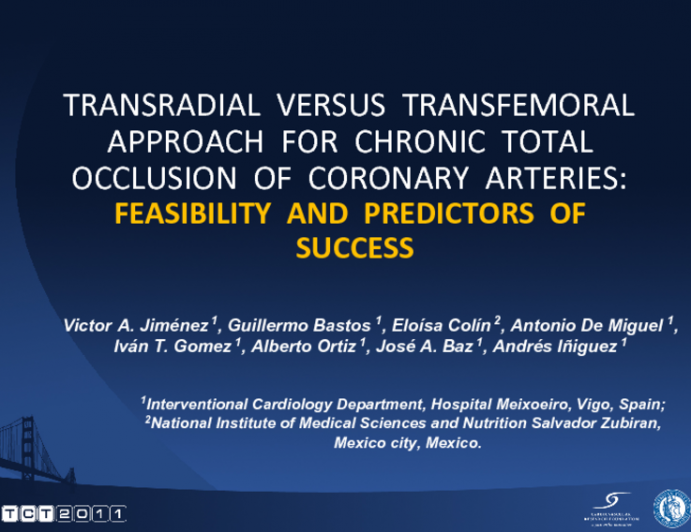 Transradial Versus Transfemoral Approach for Chronic Total Occlusion of Coronary Arteries: Feasibility and Predictors of Success.