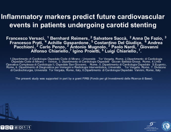 Inflammatory Markers Predict Future Cardiovascular Events in Patients Undergoing Carotid Stenting.