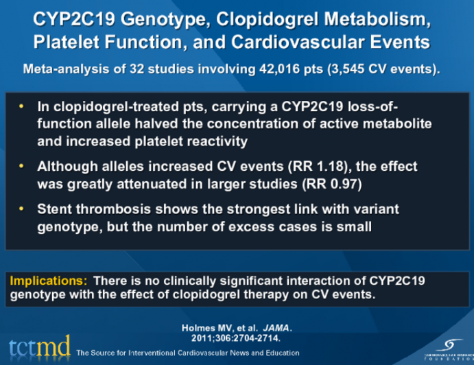 CYP2C19 Genotype, Clopidogrel Metabolism, Platelet Function, and Cardiovascular Events