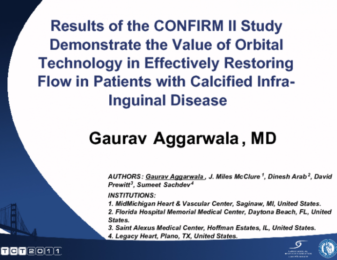 Results of the CONFIRM II Study Demonstrate the Value of Orbital Technology in Effectively Restoring Flow in Patients with Calcified Infra-Inguinal Disease