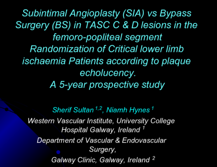 Five-Year Trial of TASC II Type C/D Lesions Undergoing Subintimal Angioplasty or Bypass Surgery Based on Plaque Echolucency.