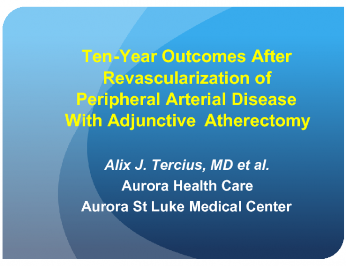 Ten-Year Outcomes After Revascularization of Peripheral Arterial Disease with Adjunctive Atherectomy.