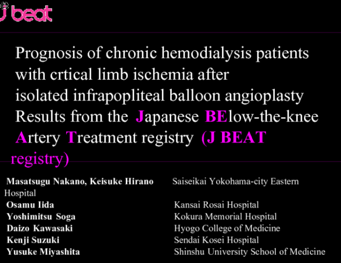 Prognosis of chronic hemodialysis patients with crtical limb ischemia after isolated infrapopliteal balloon angioplasty from the J-BEAT registry