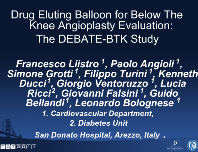 Drug Eluting Balloon For Below The Knee Angioplasty Evaluation: The DEBATE BTK Study