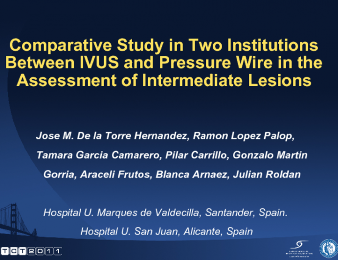 Comparative Study in Two Institutions Between IVUS and Pressure Wire in the Assessment of Intermediate Lesions.