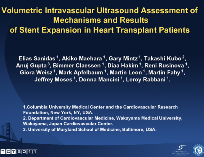 Volumetric Intravascular Ultrasound Assessment Of Mechanisms and Results Of Stent Expansion In Heart Transplant Patients.