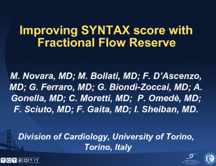 Improving SYNTAX Score with Fractional Flow Reserve.