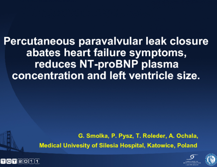 Percutaneous Paravalvular Leak Closure Abates Heart Failure Symptoms, Reduces NT-proBNP Plasma Concentration and Left Ventricle Size.