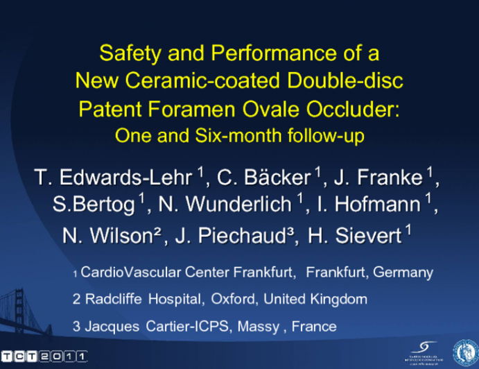 Safety and Performance Of a New Ceramic-coated Double-disc Patent Foramen Occluder: One and Six-month Follow-up.