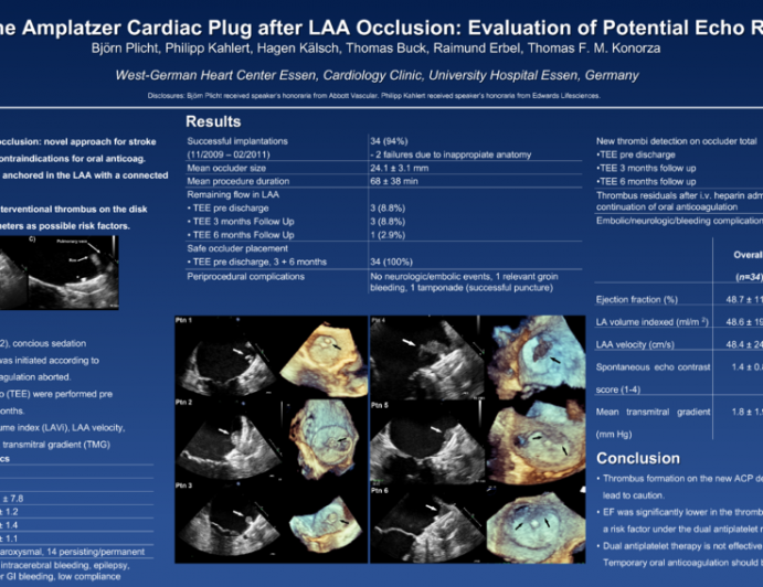 Thrombi on the Amplatzer Cardiac Plug after LAA Occlusion: Evaluation of Potential Echo Risk Factors