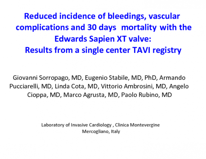 Reduced incidence of bleedings, vascular complications and 30 days mortality with the Sapien Novaflex system: Results from a single center Tansfemoral-TAVI registry