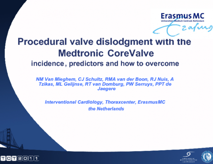 Incidence, timing and predictors of valve dislodgment during TAVI with the Medtronic Corevalve System