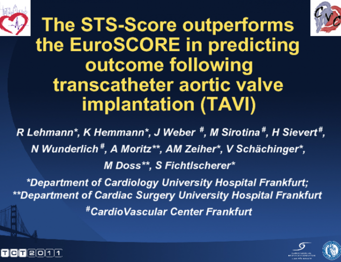 The STS-Score outperforms the EuroSCORE in predicting short-term outcome following transcatheter valve implantation, but does not predict long-term outcome