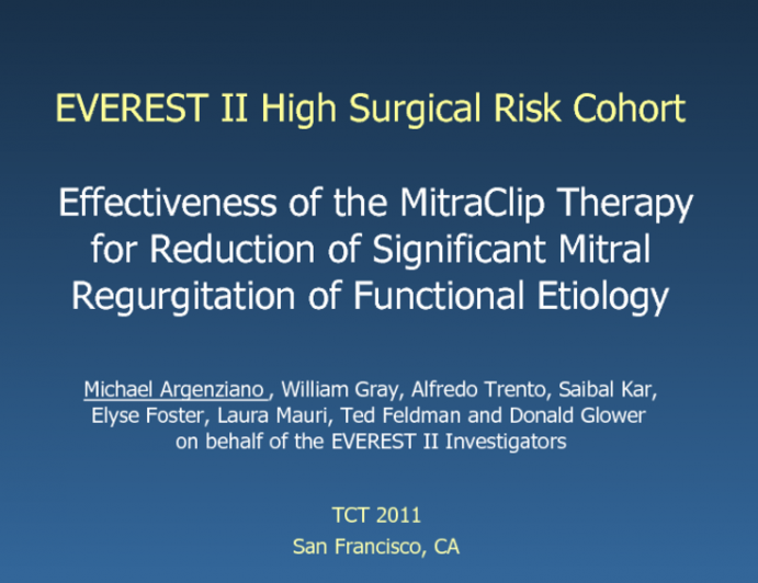 Effectiveness of Percutaneous Reduction of Significant Mitral Regurgitation of Functional Etiology in High Surgical Risk Patients.